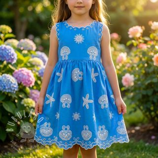 Bavlněná látka EMBROIDERY Sea ornaments light blue