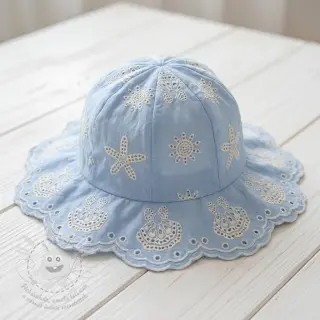 Bavlněná látka EMBROIDERY Sea ornaments light blue