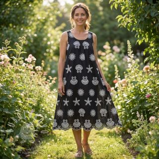 Bavlněná látka EMBROIDERY Sea ornaments black