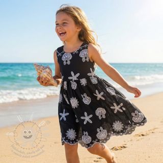 Bavlněná látka EMBROIDERY Sea ornaments black