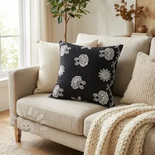 Bavlněná látka EMBROIDERY Sea ornaments black