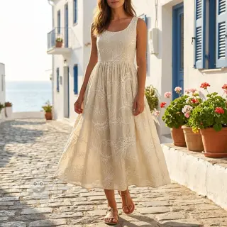 Bavlněná látka VOILE EMBROIDERY Kokka natural
