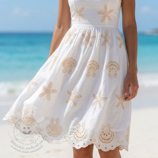 Bavlněná látka EMBROIDERY Sea ornaments white