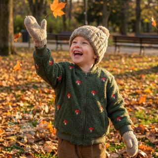 Kabátovina EMBROIDERY Little mushrooms green