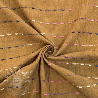 Bavlněná látka DOBBY CRINKLE Stripe camel