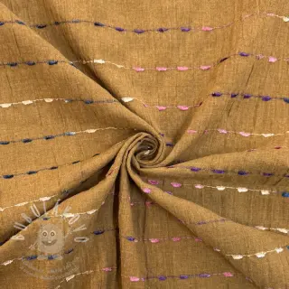 Bavlněná látka DOBBY CRINKLE Stripe camel