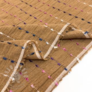 Bavlněná látka DOBBY CRINKLE Stripe camel