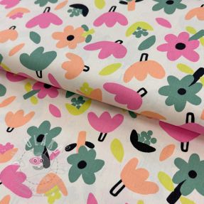 Bavlněná látka Flowers natural/green by JENNIFER BOURON ORGANIC