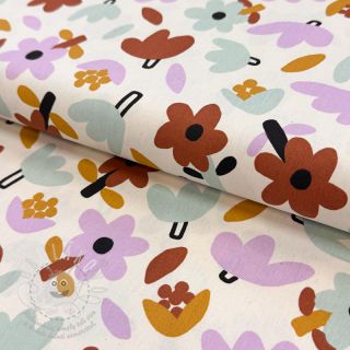 Bavlněná látka Flowers natural/lavender by JENNIFER BOURON ORGANIC