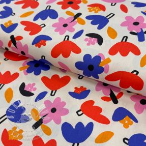 Bavlněná látka Flowers natural/blue by JENNIFER BOURON ORGANIC