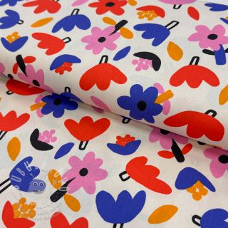 Bavlněná látka Flowers natural/blue by JENNIFER BOURON ORGANIC