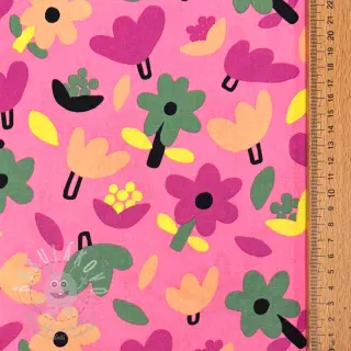 Bavlněná látka Flowers pink by JENNIFER BOURON ORGANIC