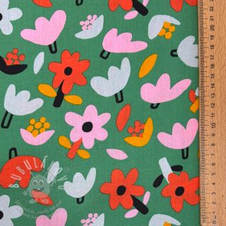 Bavlněná látka Flowers green by JENNIFER BOURON ORGANIC