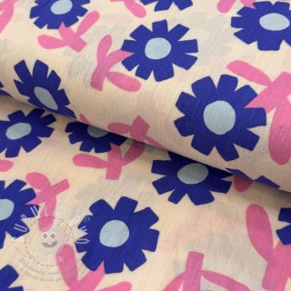 Dvojitá gázovina/mušelín Flowers blue by JENNIFER BOURON ORGANIC