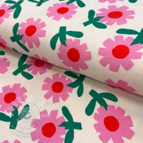 Dvojitá gázovina/mušelín Flowers natural/pink by JENNIFER BOURON ORGANIC