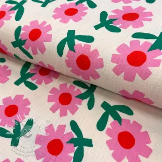 Dvojitá gázovina/mušelín Flowers natural/pink by JENNIFER BOURON ORGANIC