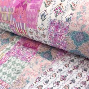 Dvojitá gázovina/mušelín STEPPED Flowers light pink digital print