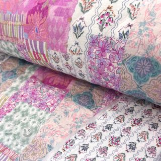 Dvojitá gázovina/mušelín STEPPED Flowers light pink digital print