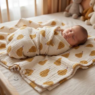 Dvojitá gázovina/mušelín Pears ochre by JENNIFER BOURON ORGANICC