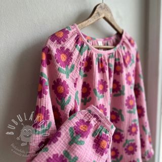 Dvojitá gázovina/mušelín Flowers pink by JENNIFER BOURON ORGANIC