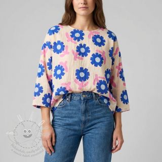 Dvojitá gázovina/mušelín Flowers blue by JENNIFER BOURON ORGANIC