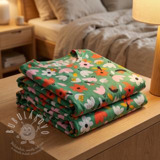 Bavlněná látka Flowers green by JENNIFER BOURON ORGANIC