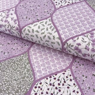 Bavlněná látka Flowers patchwork lilac
