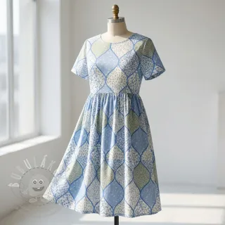 Bavlněná látka Flowers patchwork baby blue