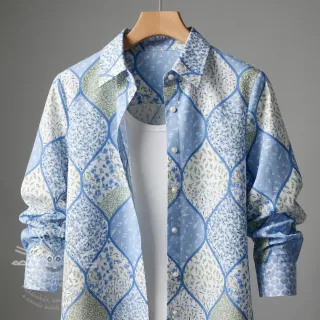 Bavlněná látka Flowers patchwork baby blue