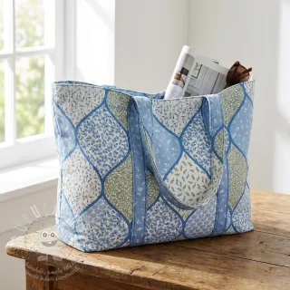 Bavlněná látka Flowers patchwork baby blue