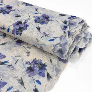 Bavlněná látka s příměsí EMBROIDERY Rose blue