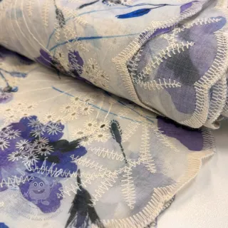 Bavlněná látka s příměsí EMBROIDERY Rose blue