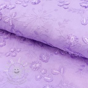 Bavlněná látka EMBROIDERY Catchy leaves purple
