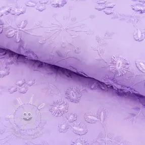 Bavlněná látka EMBROIDERY Catchy leaves purple
