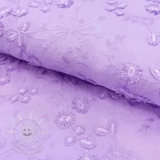 Bavlněná látka EMBROIDERY Catchy leaves purple