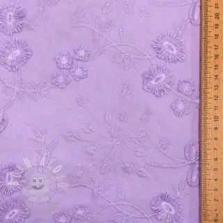 Bavlněná látka EMBROIDERY Catchy leaves purple