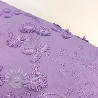 Bavlněná látka EMBROIDERY Catchy leaves purple