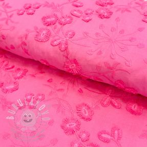 Bavlněná látka EMBROIDERY Catchy leaves pink