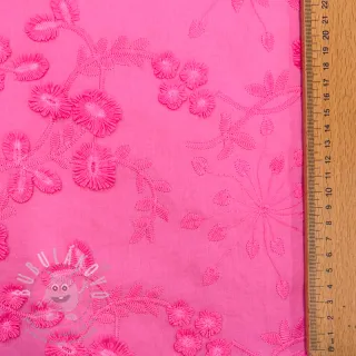 Bavlněná látka EMBROIDERY Catchy leaves pink