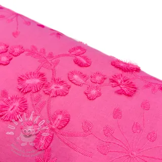 Bavlněná látka EMBROIDERY Catchy leaves pink