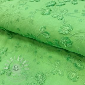 Bavlněná látka EMBROIDERY Catchy leaves green