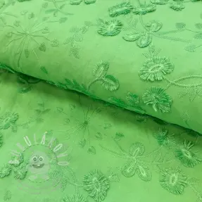Bavlněná látka EMBROIDERY Catchy leaves green