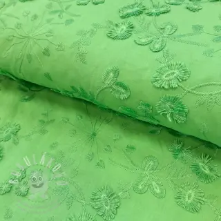 Bavlněná látka EMBROIDERY Catchy leaves green