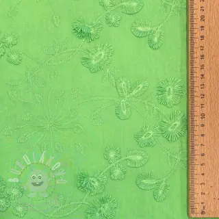 Bavlněná látka EMBROIDERY Catchy leaves green