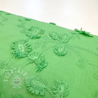 Bavlněná látka EMBROIDERY Catchy leaves green