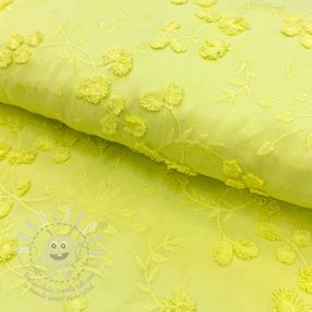 Bavlněná látka EMBROIDERY Catchy leaves lime