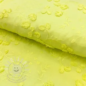 Bavlněná látka EMBROIDERY Catchy leaves lime