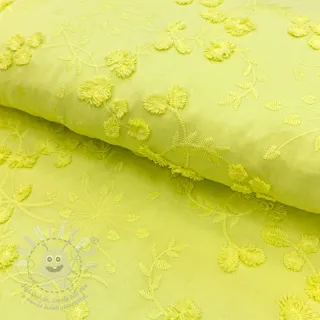 Bavlněná látka EMBROIDERY Catchy leaves lime