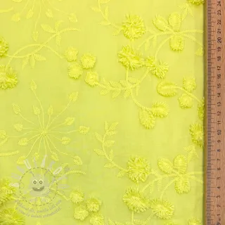 Bavlněná látka EMBROIDERY Catchy leaves lime