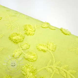 Bavlněná látka EMBROIDERY Catchy leaves lime